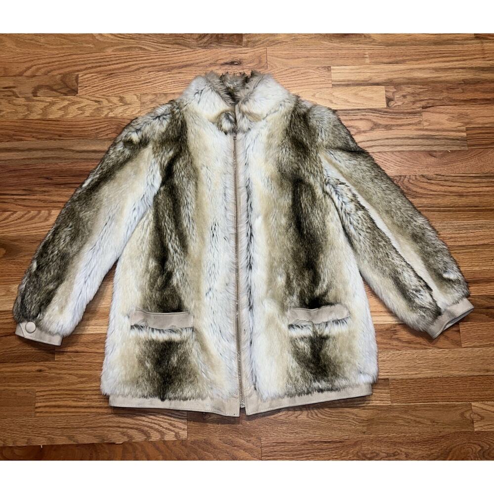 Vtg Tissavel France Coat Faux Fur Tan Brown Size M England Suede Bomber Style